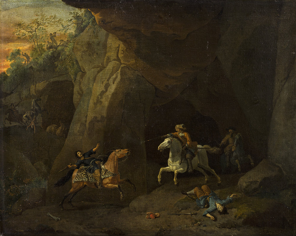 Ruiters voor een grot